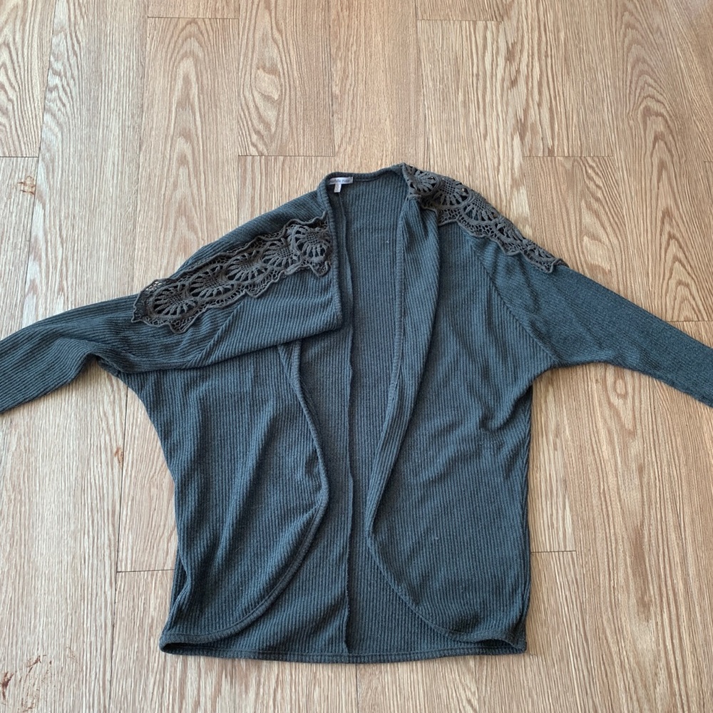 Dark olive cardigan with sleeve detail
